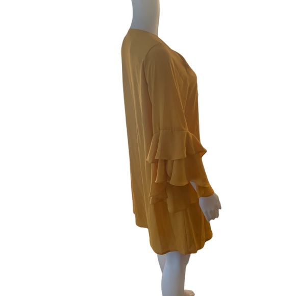 Gianni Bini Mustard Yellow Flounced Sleeve Short Dress Size Large - Picture 4 of 12